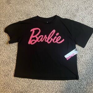 Barbie Cropped Black T-Shirt with Pink Bedazzled Logo
